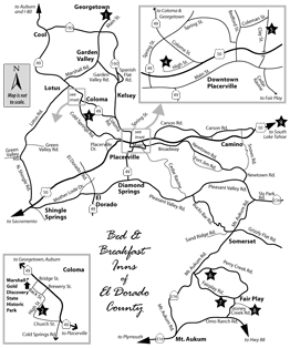 Map to the Bed and Breakfast Inns of El Dorado County