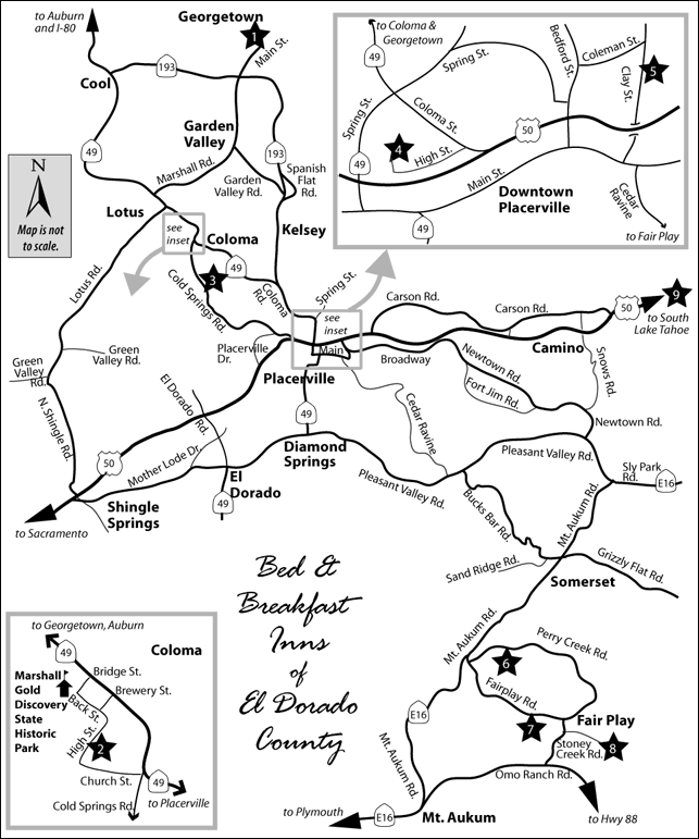 printable map to the Bed and Breakfast Inns of El Dorado County